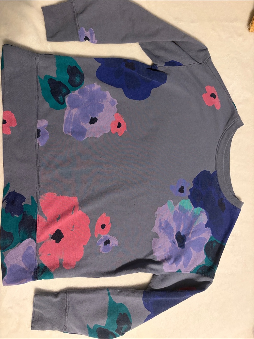 aerie Gray Floral Crewneck Sweatshirt with Multicolor Blooms
